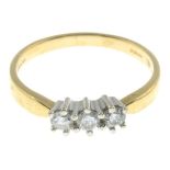 An 18ct gold brilliant-cut diamond three-stone ring.Total diamond weight 0.25ct,