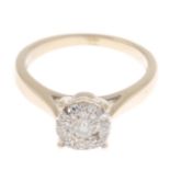 An 18ct gold brilliant and single-cut diamond cluster ring.Two diamonds deficient.Estimated total