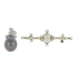 Cultured pearl and diamond pendant,