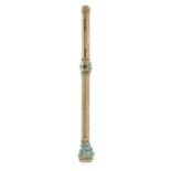A late 19th century pencil, with turquoise accent and amethyst terminal.Full length 10.1cms.