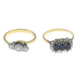 18ct gold sapphire and brilliant-cut diamond cluster ring,
