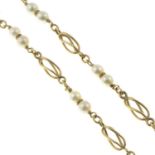 A 9ct gold and cultured pearl single-strand necklace,