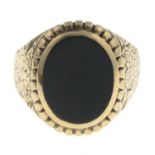 A 9ct gold bloodstone signet ring.Hallmarks for 9ct gold.