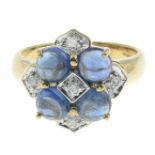 A 9ct gold sapphire and diamond ring.Estimated total diamond weight 0.10ct.
