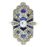 A diamond and sapphire dress ring.One sapphire deficient.