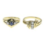 Sapphire and brilliant-cut diamond three-stone ring,