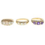 9ct gold amethyst and diamond dress ring, hallmarks for 9ct gold, ring size P, 3.2gms.
