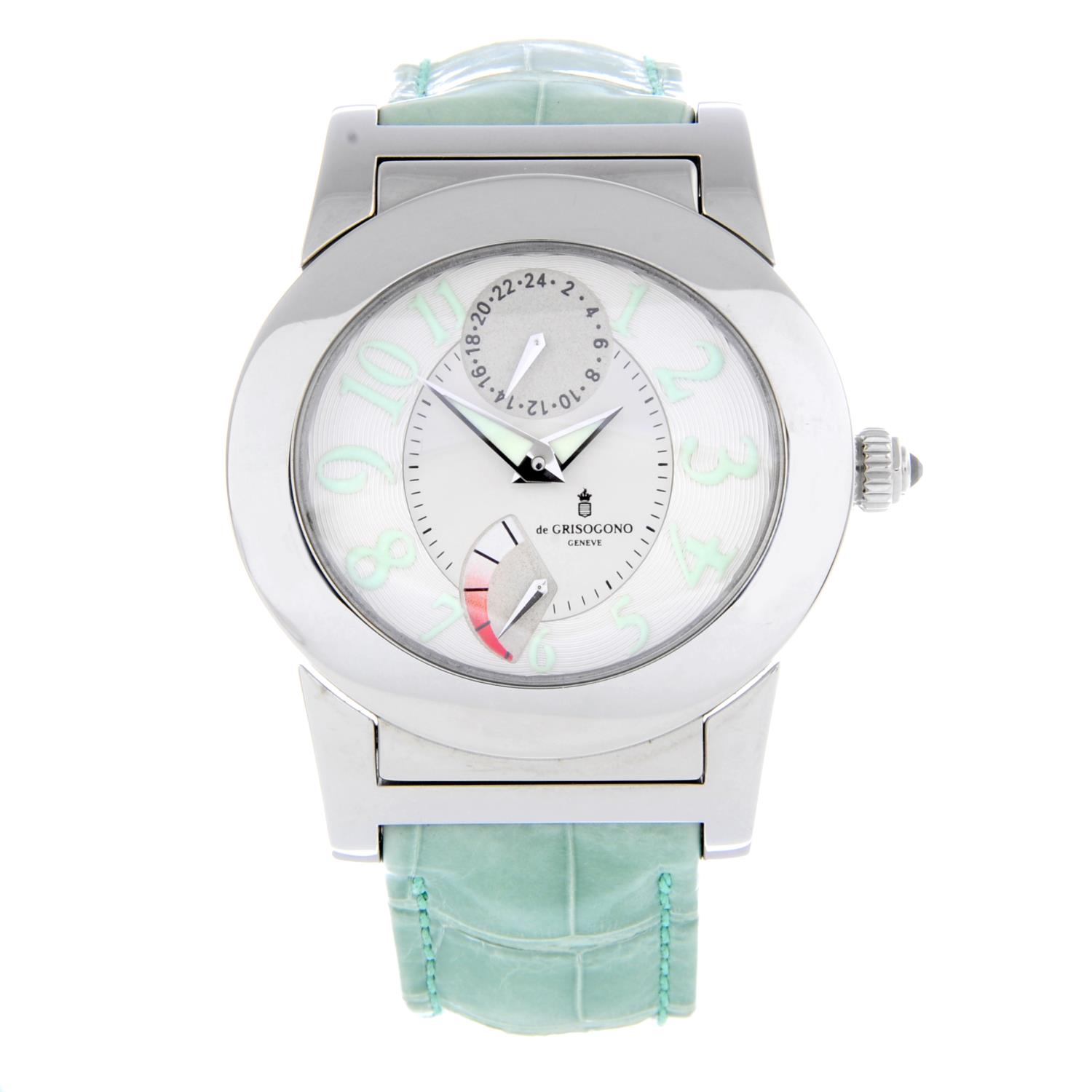 DE GRISOGONO - a mid-size Instrumento Tondo GMT wrist watch.