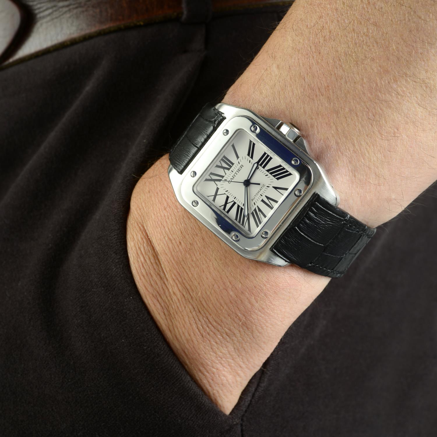 CARTIER - a gentleman's Santos 100 wrist watch. - Image 3 of 3