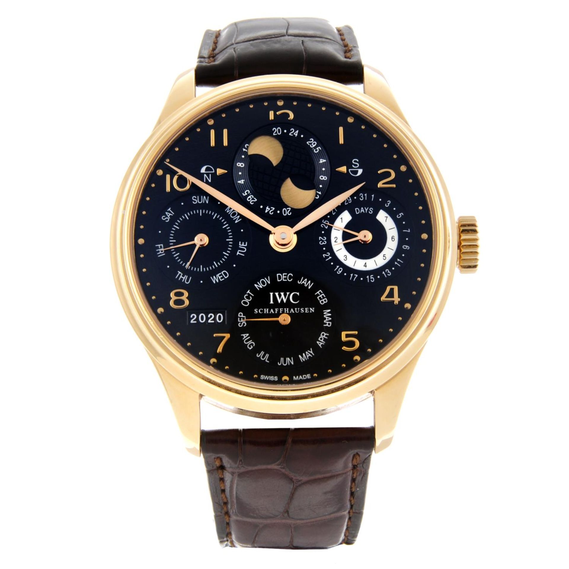 IWC - a gentleman's Portuguese Perpetual Calendar Double Moon wrist watch.