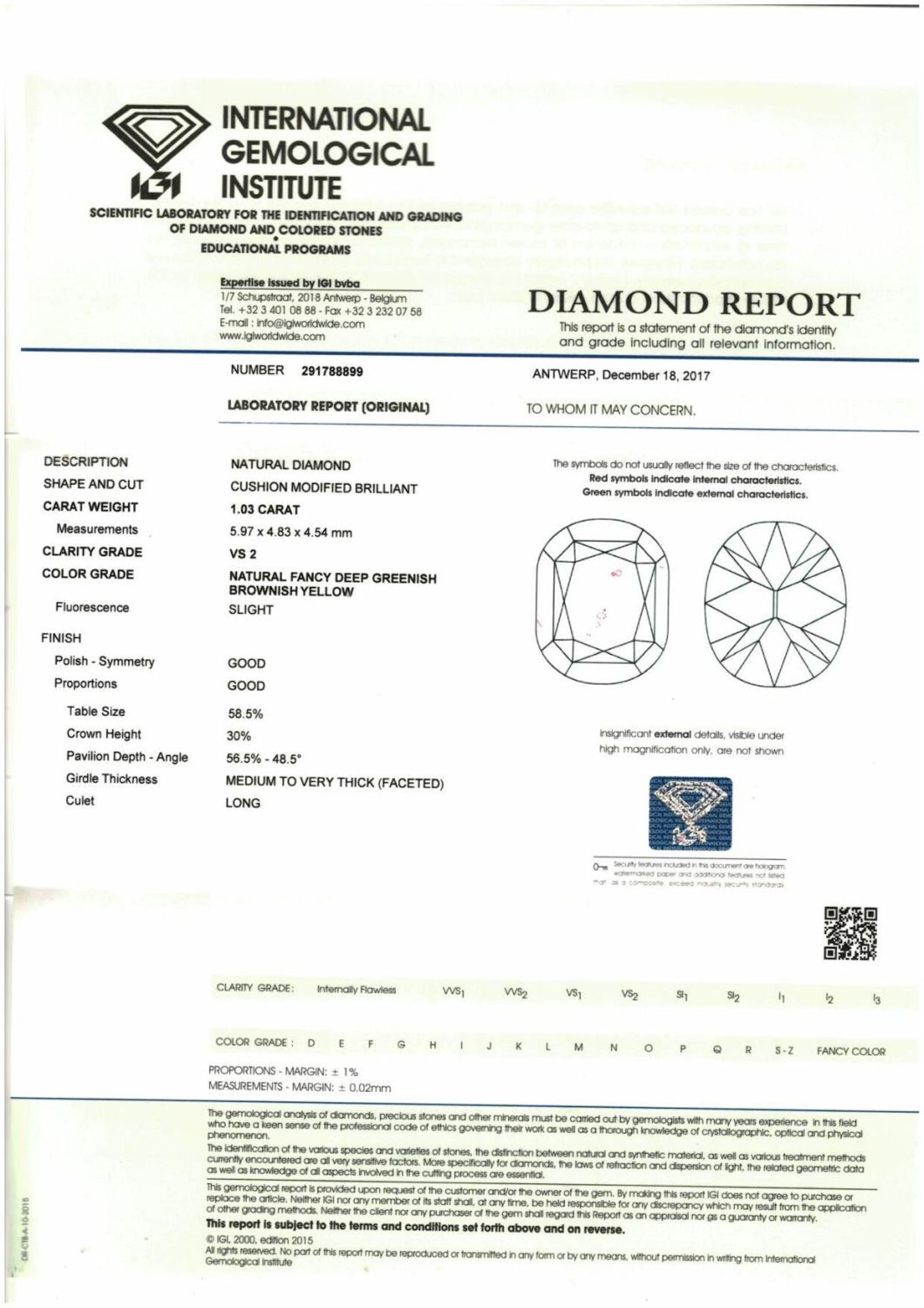 A rectangular-shape natural Fancy deep Greenish Brownish Yellow diamond, - Bild 3 aus 3