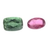 Eleven vari-shape green tourmaline.