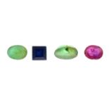 A small selection of mixed sapphires, emerald and rubies.