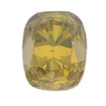 A rectangular-shape natural Fancy deep Greenish Brownish Yellow diamond,