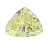 A triangular-shape natural Fancy Yellow diamond.