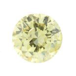 A round brilliant-cut natural Fancy Intense Yellow diamond.