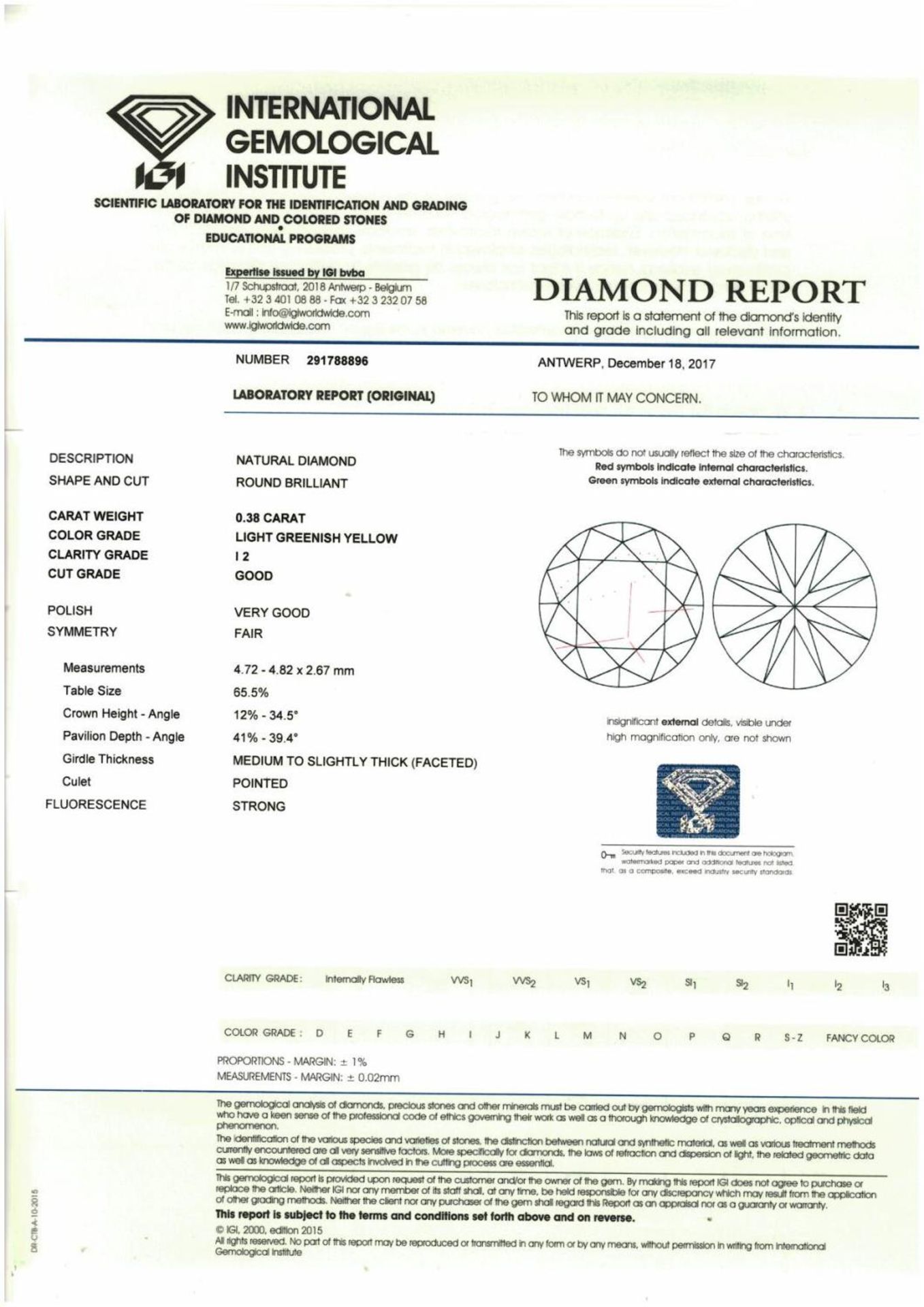 A brilliant-cut natural Light Greenish Yellow diamond. - Bild 3 aus 3