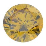 A brilliant-cut natural Fancy Vivid Orangy Yellow diamond.