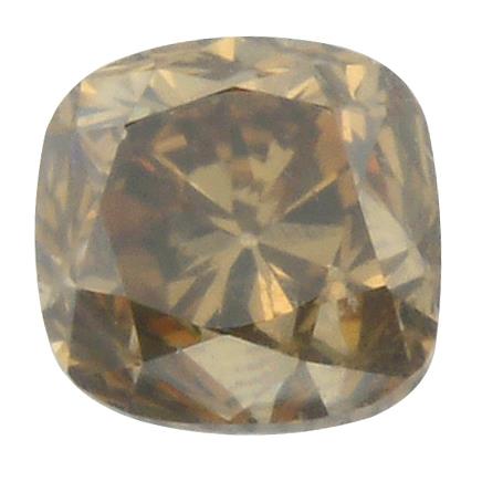 A cushion-shape natural Fancy dark Yellowish Brown diamond.