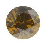 A brilliant-cut Fancy deep Brownish Orange diamond.