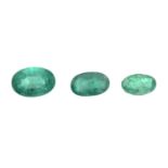 A selection of oval-shape emeralds.