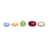 Five vari-shape gemstones.