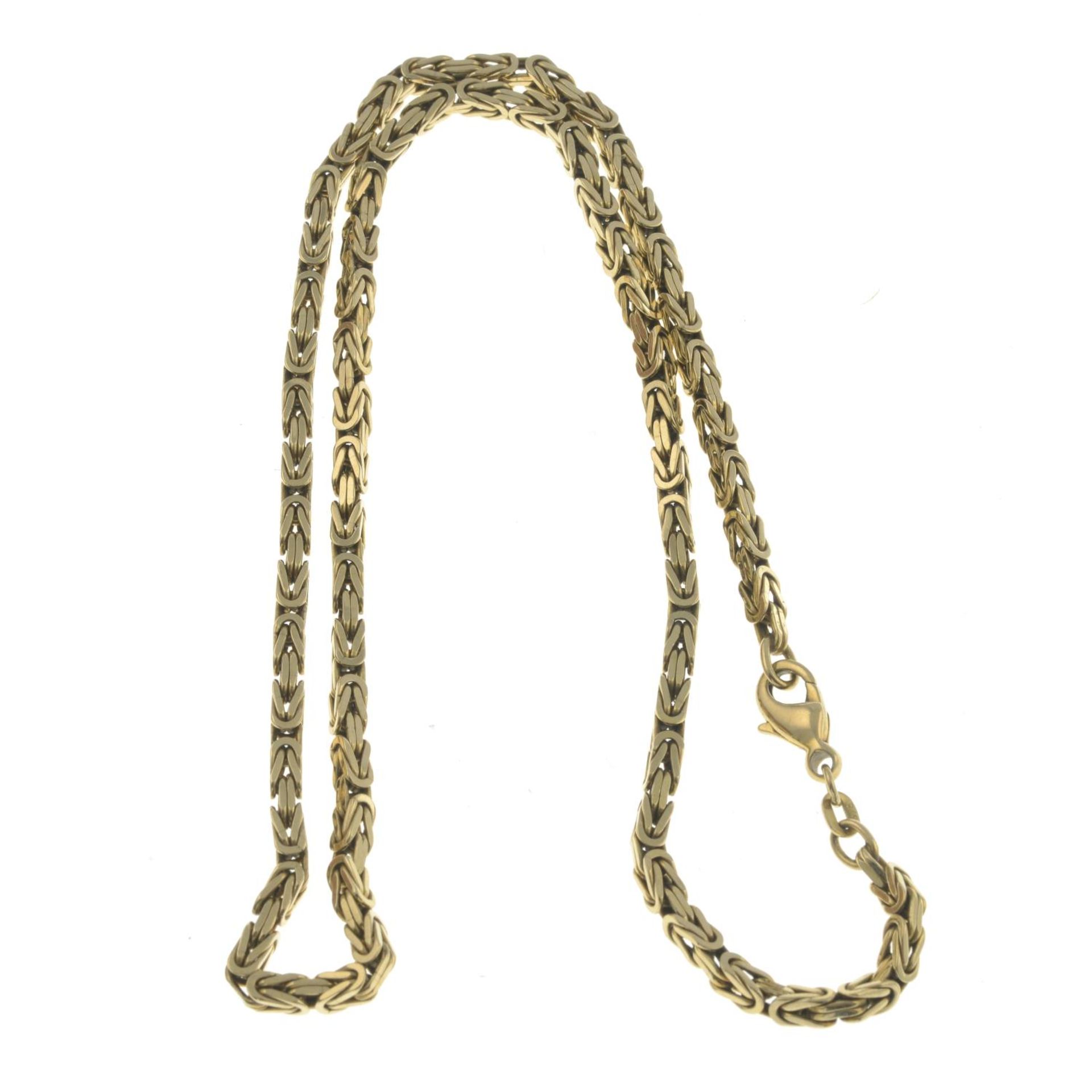 A 9ct gold fancy-link necklace.Hallmarks for 9ct gold. - Image 2 of 2