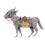 An early 20th century diamond donkey brooch,