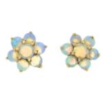 A pair of opal cluster earrings.Diameter 1.1cms.