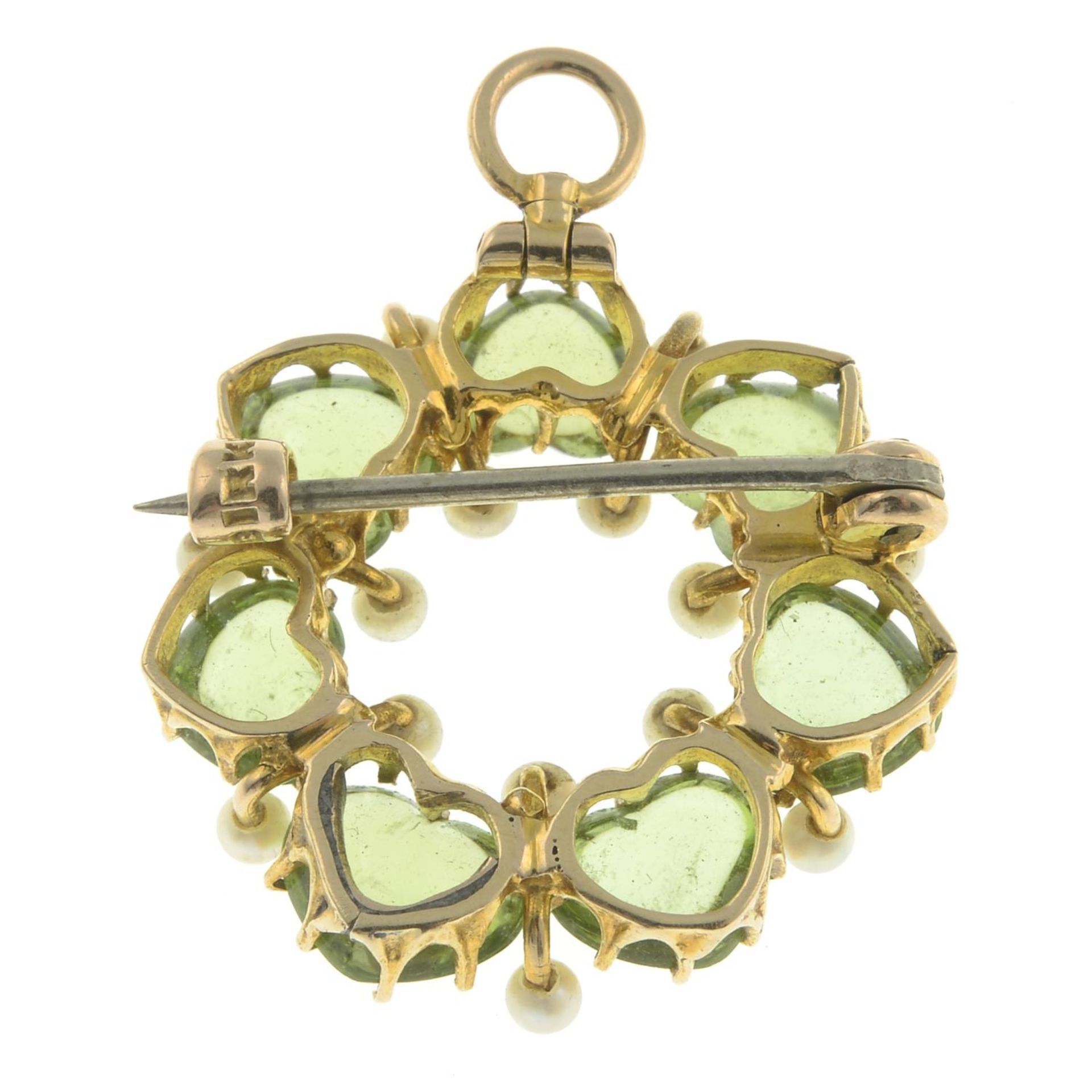 A peridot and seed pearl brooch, with hinged surmount. - Bild 2 aus 2