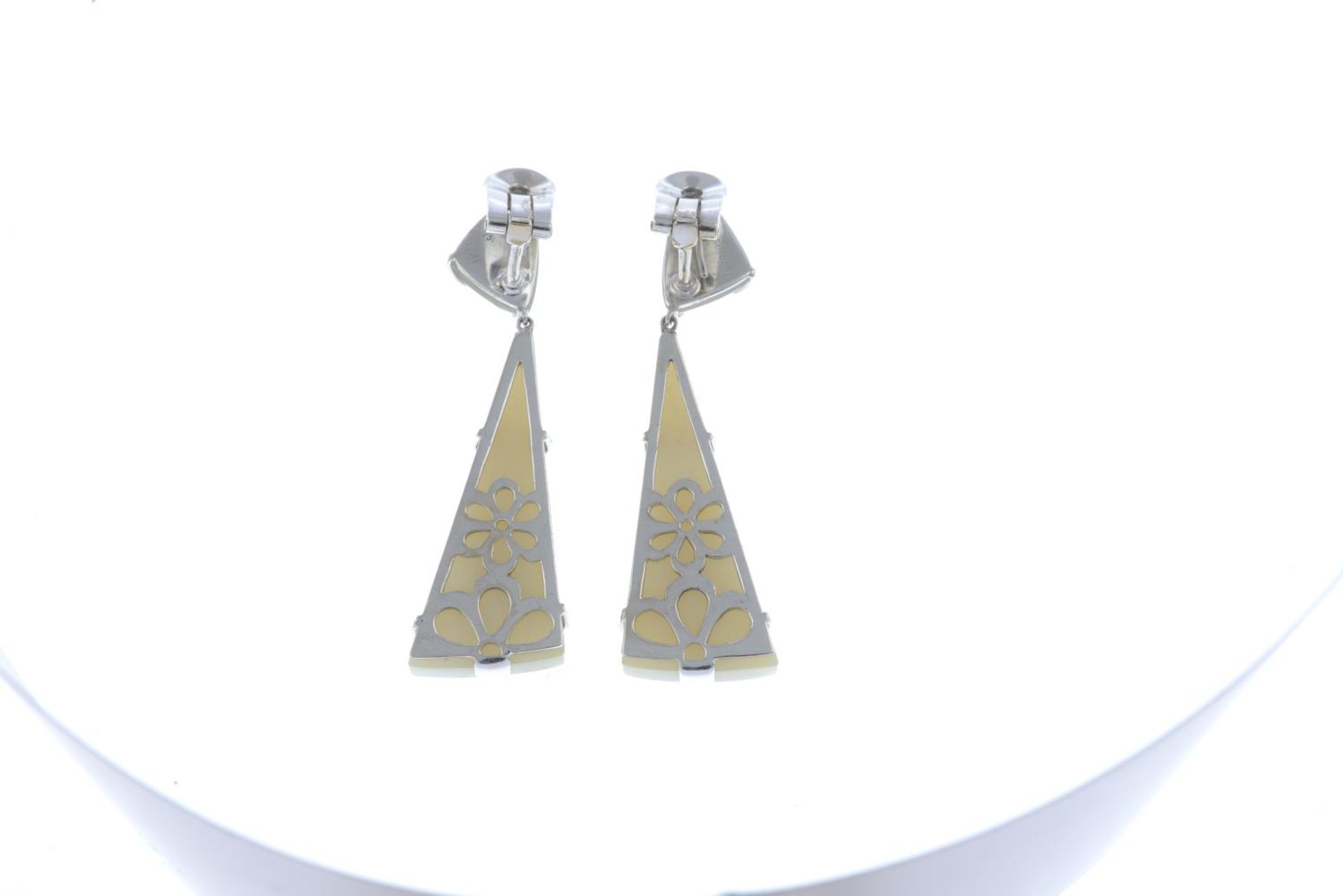 A pair of quartz drop earrings.Stamped 750.Length 5.8cms. - Image 2 of 2