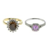 18ct gold pink sapphire and diamond cluster ring,