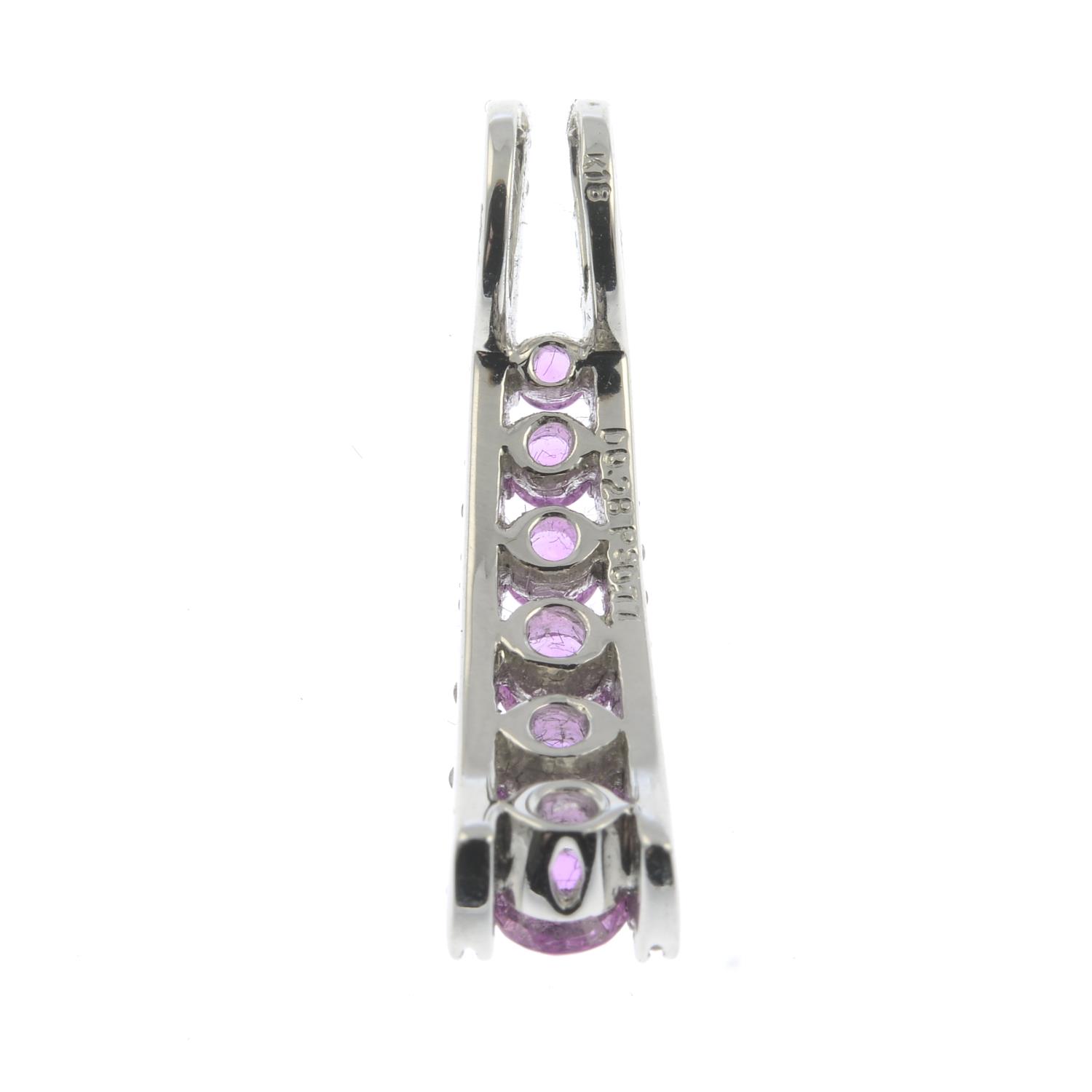A diamond and pink sapphire pendant.Total pink sapphire weight 0.77ct, - Image 2 of 2