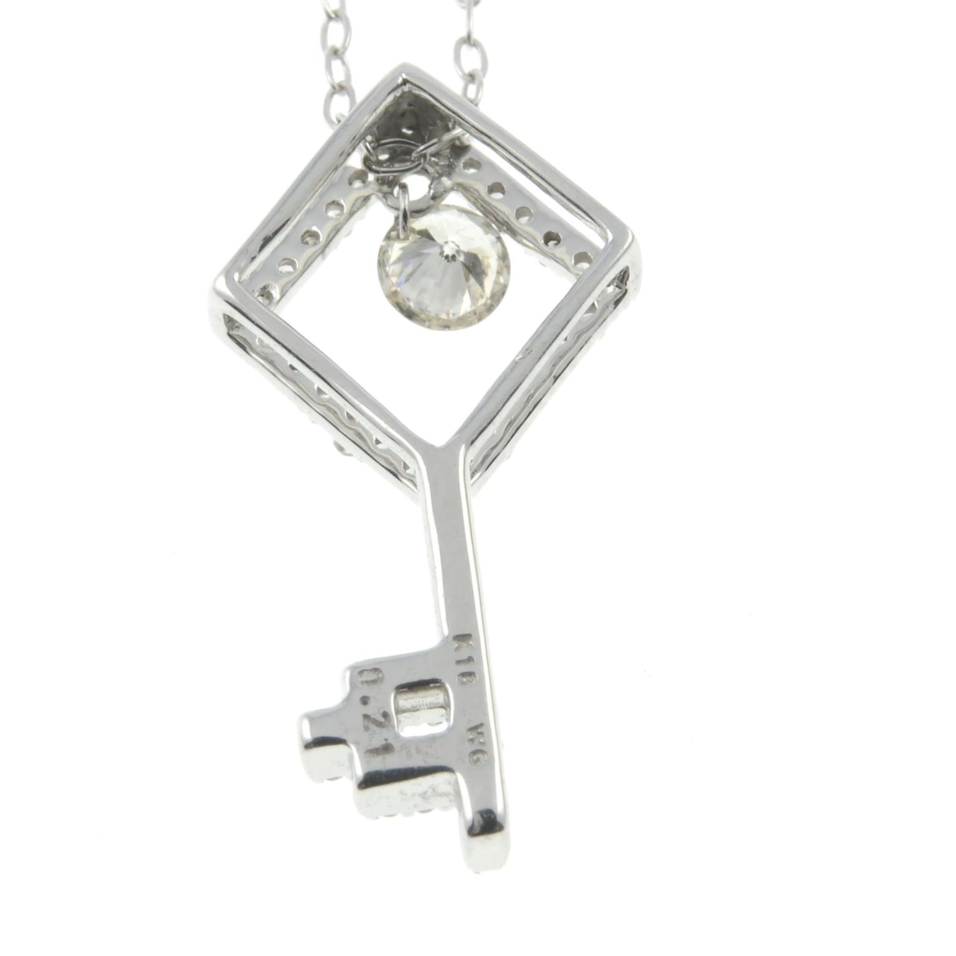 A brilliant-cut diamond key pendant, with chain. - Image 2 of 2