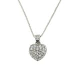 A pave-set diamond heart pendant, with 9ct gold chain.Estimated total diamond weight 0.40ct.