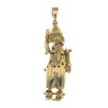 A 9ct gold gem-set clown pendant.Hallmarks for 9ct gold.