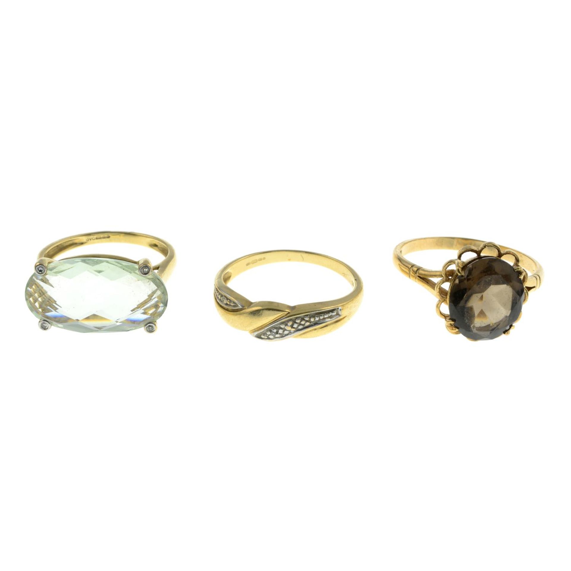 9ct gold praisolite and single-cut diamond dress ring,