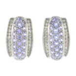 A pair of tanzanite and single-cut diamond earrings.Estimated total diamond weight 0.35ct.Stamped