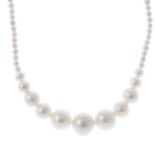 Cultured pearl single-strand necklace, length 39cms.