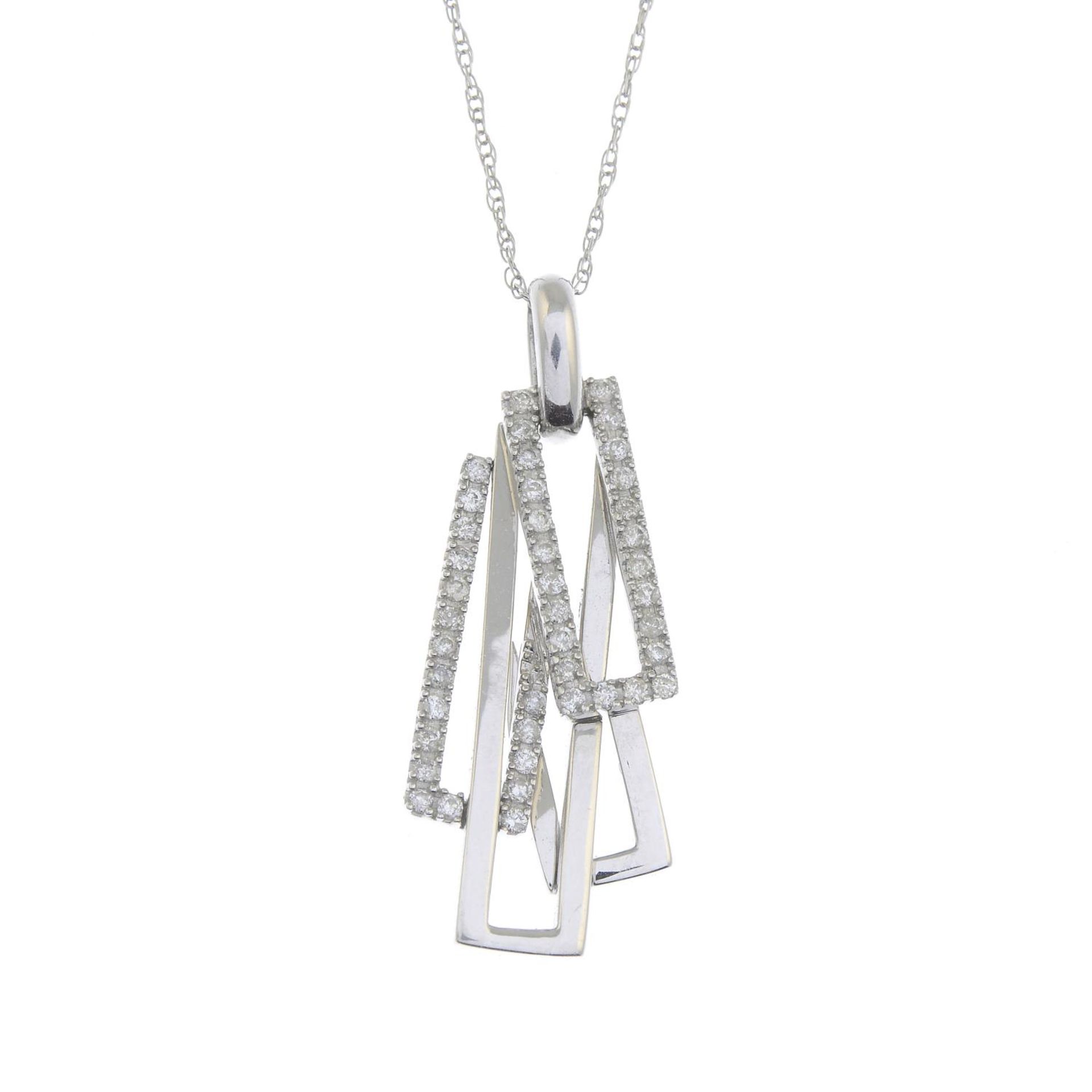 A diamond geometric pendant, with chain.Estimated total diamond weight 0.40ct.