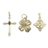 Ten gem-set pendants and a 9ct gold chain.Three pendants with hallmarks for 9ct gold,