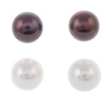 Two pairs of cultured pearl stud earrings.Stamped 750.