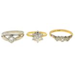 18ct gold diamond cluster ring, hallmarks for 18ct gold, ring size I, 2.6gms.