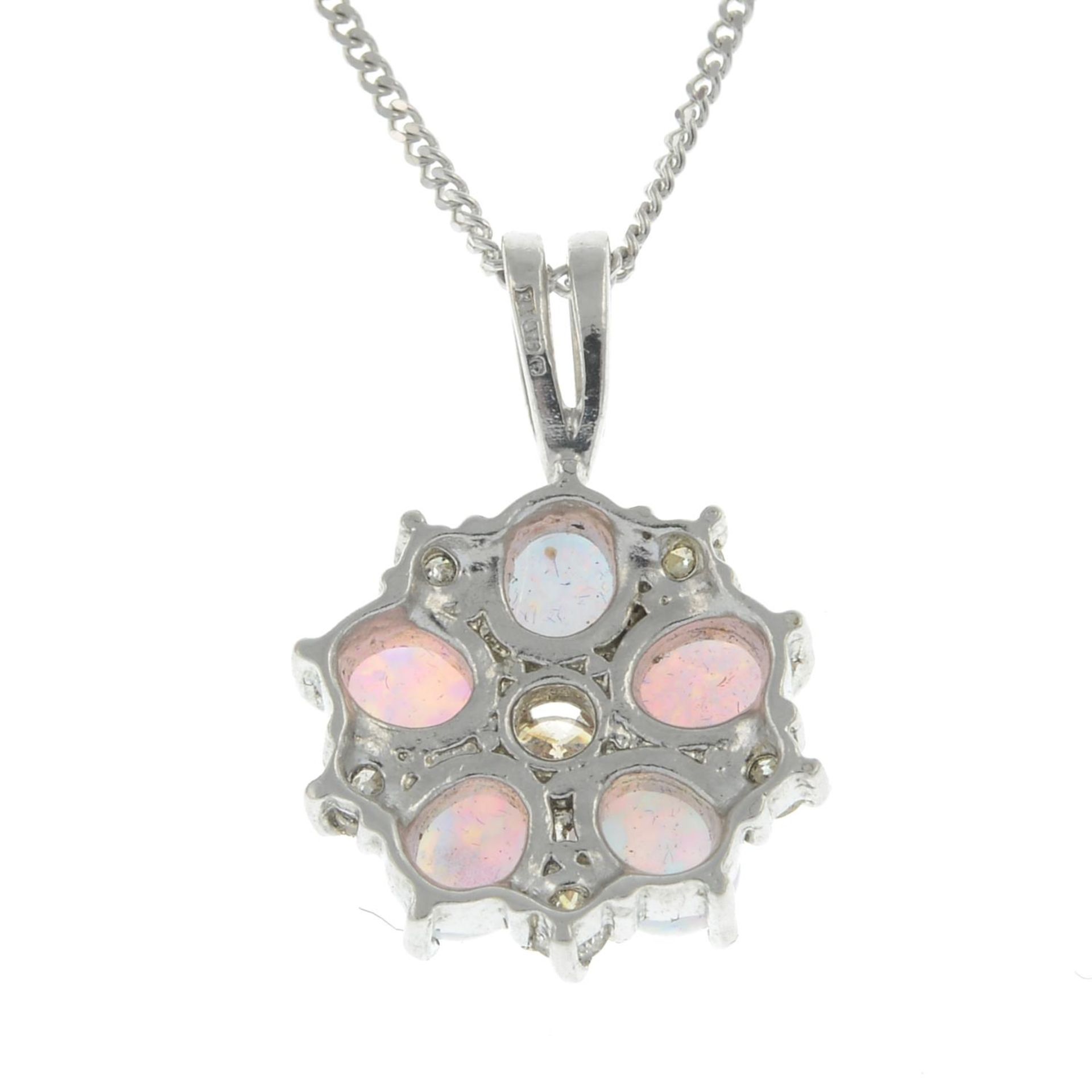 A 9ct gold diamond and synthetic opal cluster pendant, - Image 2 of 2