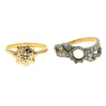 Ring mount with rose-cut diamond shoulders,