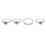 Four 9ct gold diamond rings.Estimated total diamond weight 0.30ct.