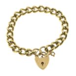 A 9ct gold bracelet, with 9ct gold padlock clasp.Hallmarks for London, 1974.Length 16cms.