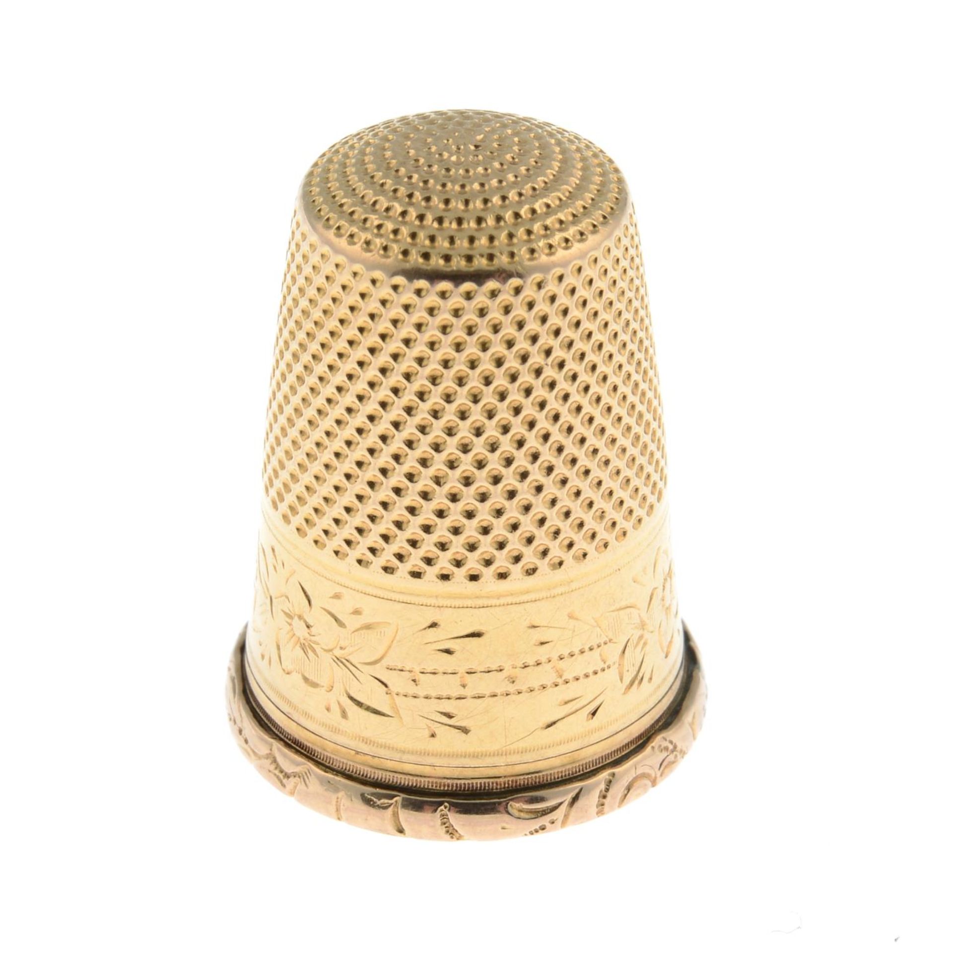 An early 20th century gold thimble.Length 2.3cms. - Image 2 of 3