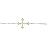 A diamond and 'yellow' diamond cross bracelet.Total diamond and 'yellow' diamond weight 0.32ct,