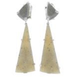 A pair of quartz drop earrings.Stamped 750.Length 5.8cms.